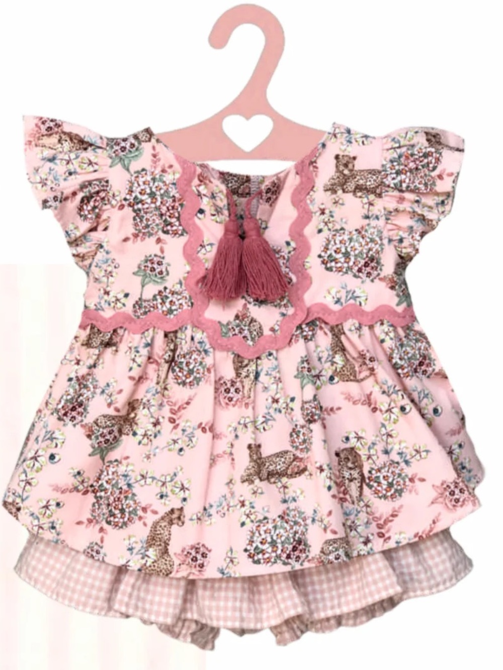 Valentina Pink Floral & Leopard Print Girls Matching Set with Tassel